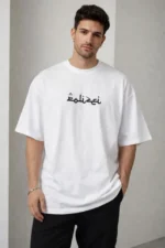 Erkek Bisiklet Yaka Baskılı Kısa Kollu Tişört Streetwear Günlük Basic Pamuklu T-shirt - Beyaz - Görsel 3