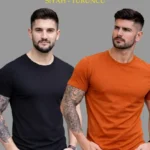 Erkek 2li Bisiklet Yaka Tişört – Kısa Kollu Yazlık Slim Fit Body - Siyah - Turuncu