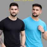 Erkek 2li Bisiklet Yaka Tişört – Kısa Kollu Yazlık Slim Fit Body - Siyah - Açık Mavi