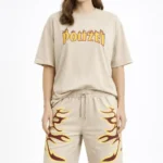 Bej Oversize Baskılı Tişört Şort Takım Cepli Şort Yazlık Rahat Günlük Kombin - Bej