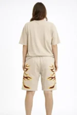 Bej Oversize Baskılı Tişört Şort Takım Cepli Şort Yazlık Rahat Günlük Kombin - Bej - Görsel 2