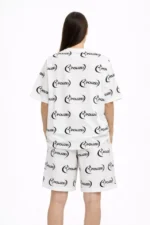 Oversize Ön Ve Arka Baskılı Tişört Şort Takım Rahat Kalıp Yazlık Günlük Kombin - Beyaz - Görsel 4