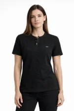 Waffle Dokulu Likralı Henley Yaka Düğmeli Regular Kısa Kollu T-Shirt - Siyah - Görsel 2