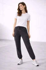 Jogger Eşofman Altı Rahat Kalıp, Kargo Cepli, Lastikli Paça, Günlük Spor Pantolon - Füme