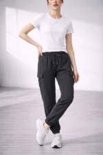 Jogger Eşofman Altı Rahat Kalıp, Kargo Cepli, Lastikli Paça, Günlük Spor Pantolon - Füme - Görsel 2