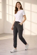 Jogger Eşofman Altı Rahat Kalıp, Kargo Cepli, Lastikli Paça, Günlük Spor Pantolon - Füme - Görsel 4