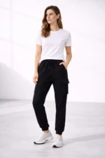 Jogger Eşofman Altı Rahat Kalıp, Kargo Cepli, Lastikli Paça, Günlük Spor Pantolon - Siyah