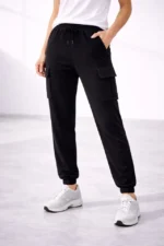 Jogger Eşofman Altı Rahat Kalıp, Kargo Cepli, Lastikli Paça, Günlük Spor Pantolon - Siyah - Görsel 4