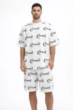 Erkek Oversize Ön Ve Arka Baskılı Tişört Şort Takım Rahat Kalıp Yazlık Günlük Kombin - Beyaz - Görsel 2