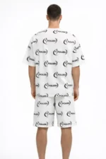 Erkek Oversize Ön Ve Arka Baskılı Tişört Şort Takım Rahat Kalıp Yazlık Günlük Kombin - Beyaz - Görsel 3
