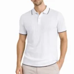 Erkek Düğmeli Yaka Triko Dokuma Tişört Desenli Yazlık Şık Günlük Triko Tişört - Beyaz