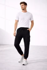 Erkek Jogger Eşofman Altı Regular Fit , Kargo Cepli, Lastikli Paça, Günlük Spor Pantolon - Siyah - Görsel 2
