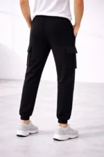 Erkek Jogger Eşofman Altı Regular Fit , Kargo Cepli, Lastikli Paça, Günlük Spor Pantolon - Siyah - Görsel 4