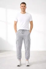 Erkek Jogger Eşofman Altı Regular Fit , Kargo Cepli, Lastikli Paça, Günlük Spor Pantolon - Gri - Görsel 2