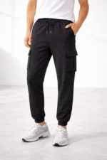 Erkek Jogger Eşofman Altı Regular Fit , Kargo Cepli, Lastikli Paça, Günlük Spor Pantolon - Füme - Görsel 3