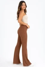 Fitilli Kaşkorse İspanyol Paça Tayt Yüksek Bel Esnek Günlük Rahat Pantolon - Kahverengi