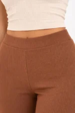 Fitilli Kaşkorse İspanyol Paça Tayt Yüksek Bel Esnek Günlük Rahat Pantolon - Kahverengi - Görsel 3