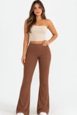 Fitilli Kaşkorse İspanyol Paça Tayt Yüksek Bel Esnek Günlük Rahat Pantolon - Kahverengi - Görsel 4