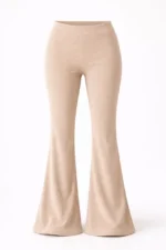 Fitilli Kaşkorse İspanyol Paça Tayt Yüksek Bel Esnek Günlük Rahat Pantolon - Bej - Görsel 2