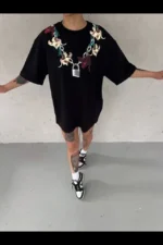 Baskılı T-Shirt Kısa Kol Bisiklet Yaka Regular Rahat Kalıp Günlük Tişört - Siyah - Görsel 2