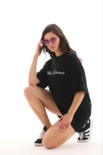 Baskılı T-Shirt Kısa Kol Bisiklet Yaka Regular Rahat Kalıp Günlük Tişört - Siyah - Görsel 3