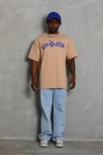 Erkek Baskılı T-Shirt Kısa Kol Bisiklet Yaka Regular Fit Rahat Kalıp Günlük Tişört - Bej