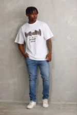 Erkek Baskılı T-Shirt Kısa Kol Bisiklet Yaka Regular Fit Rahat Kalıp Günlük Tişört - Beyaz - Görsel 2