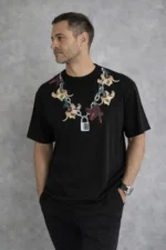 Erkek Baskılı T-Shirt Kısa Kol Bisiklet Yaka Regular Fit Rahat Kalıp Günlük Tişört - Siyah