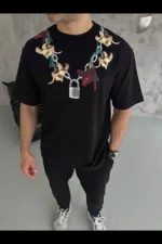 Erkek Baskılı T-Shirt Kısa Kol Bisiklet Yaka Regular Fit Rahat Kalıp Günlük Tişört - Siyah - Görsel 3