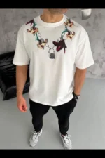 Erkek Baskılı T-Shirt Kısa Kol Bisiklet Yaka Regular Fit Rahat Kalıp Günlük Tişört - Beyaz - Görsel 2