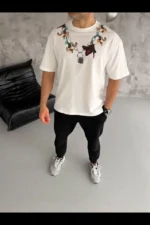 Erkek Baskılı T-Shirt Kısa Kol Bisiklet Yaka Regular Fit Rahat Kalıp Günlük Tişört - Beyaz - Görsel 3