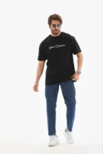 Erkek Baskılı T-Shirt Kısa Kol Bisiklet Yaka Regular Fit Rahat Kalıp Günlük Tişört - Siyah - Görsel 2