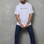 Erkek Baskılı T-Shirt Kısa Kol Bisiklet Yaka Regular Fit Rahat Kalıp Günlük Tişört - Beyaz