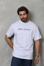 Erkek Baskılı T-Shirt Kısa Kol Bisiklet Yaka Regular Fit Rahat Kalıp Günlük Tişört - Beyaz - Görsel 4