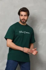 Erkek Baskılı T-Shirt Kısa Kol Bisiklet Yaka Regular Fit Rahat Kalıp Günlük Tişört - Çağla Yeşili