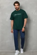 Erkek Baskılı T-Shirt Kısa Kol Bisiklet Yaka Regular Fit Rahat Kalıp Günlük Tişört - Çağla Yeşili - Görsel 2