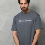 Erkek Baskılı T-Shirt Kısa Kol Bisiklet Yaka Regular Fit Rahat Kalıp Günlük Tişört - Füme