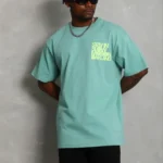 Erkek Baskılı T-Shirt Kısa Kol Bisiklet Yaka Regular Fit Rahat Kalıp Günlük Tişört - Mint Yeşili