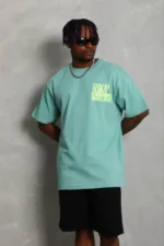 Erkek Baskılı T-Shirt Kısa Kol Bisiklet Yaka Regular Fit Rahat Kalıp Günlük Tişört - Mint Yeşili