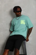 Erkek Baskılı T-Shirt Kısa Kol Bisiklet Yaka Regular Fit Rahat Kalıp Günlük Tişört - Mint Yeşili - Görsel 2