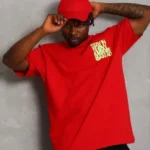 Erkek Baskılı T-Shirt Kısa Kol Bisiklet Yaka Regular Fit Rahat Kalıp Günlük Tişört - Kırmızı