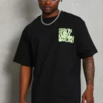 Erkek Baskılı T-Shirt Kısa Kol Bisiklet Yaka Regular Fit Rahat Kalıp Günlük Tişört - Siyah