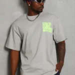 Erkek Baskılı T-Shirt Kısa Kol Bisiklet Yaka Regular Fit Rahat Kalıp Günlük Tişört - Gri