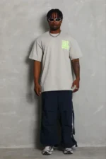 Erkek Baskılı T-Shirt Kısa Kol Bisiklet Yaka Regular Fit Rahat Kalıp Günlük Tişört - Gri - Görsel 2