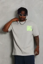 Erkek Baskılı T-Shirt Kısa Kol Bisiklet Yaka Regular Fit Rahat Kalıp Günlük Tişört - Gri - Görsel 3