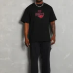 Erkek Baskılı Tişort Kısa Kol Bisiklet Yaka Ovarsize T-Shirt - Siyah