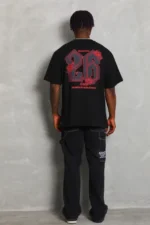 Erkek Baskılı Tişort Kısa Kol Bisiklet Yaka Ovarsize T-Shirt - Siyah - Görsel 2