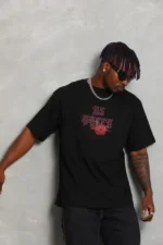 Erkek Baskılı Tişort Kısa Kol Bisiklet Yaka Ovarsize T-Shirt - Siyah - Görsel 3