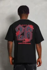 Erkek Baskılı Tişort Kısa Kol Bisiklet Yaka Ovarsize T-Shirt - Siyah - Görsel 4