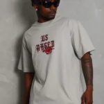 ERKEK Oversize Baskılı Bisiklet Yaka T-Shirt - Gri